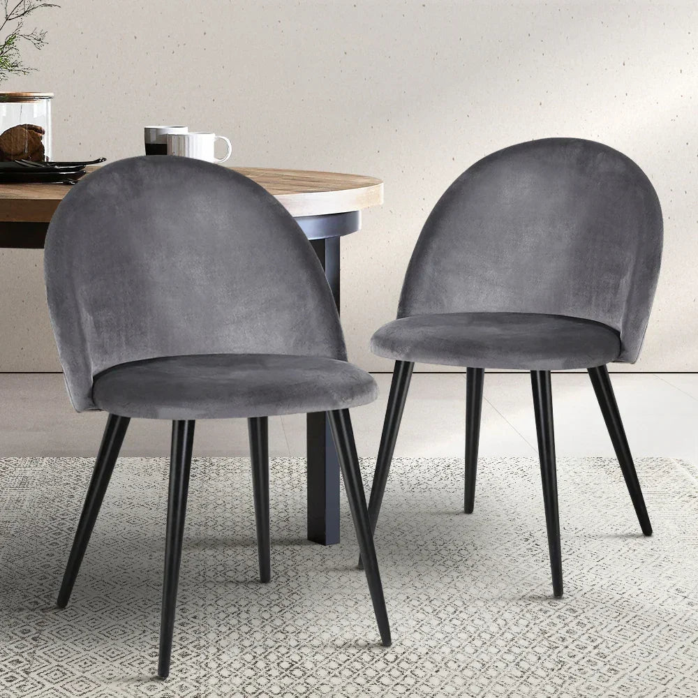 Artiss Dining Chairs Set of 2 Velvet Solid Curved Dark Grey - Flea Market