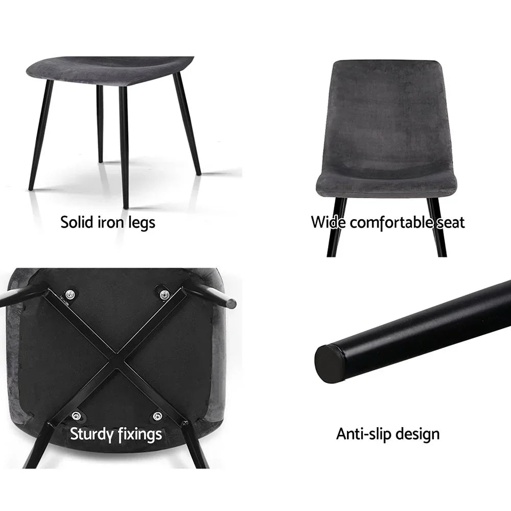 Artiss Dining Chairs Set of 4 Velvet Horizontal Slope Grey - Flea Market