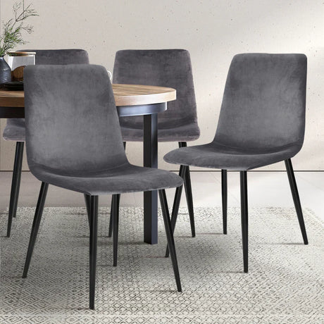 Artiss Dining Chairs Set of 4 Velvet Horizontal Slope Grey - Flea Market