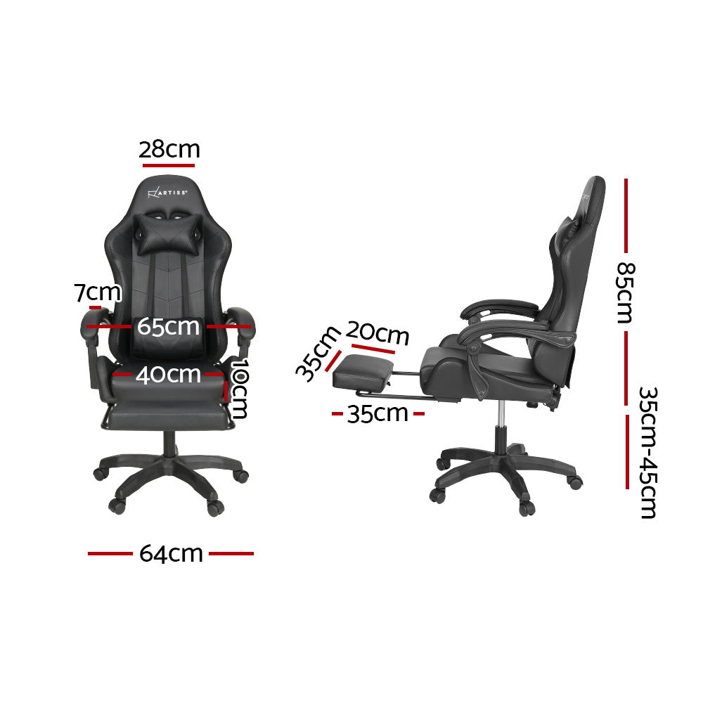 Artiss Massage Gaming Chair 6 Point Vibration 7 LED Footrest Black 150kg