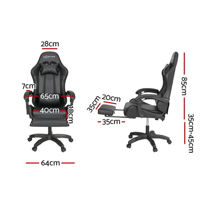 Artiss Massage Gaming Chair 6 Point Vibration 7 LED Footrest Black 150kg