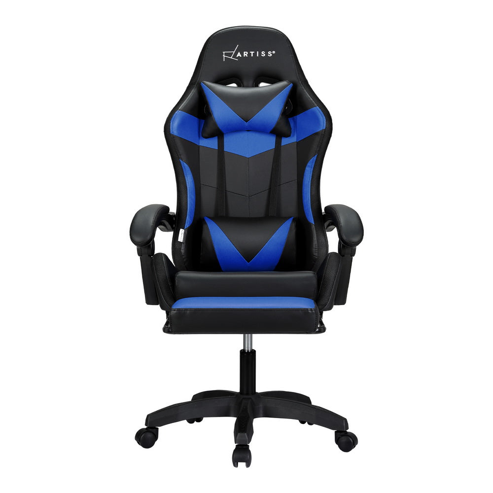 Artiss Massage Gaming Chair 6 Point Vibration 7 LED Footrest Blue 150kg