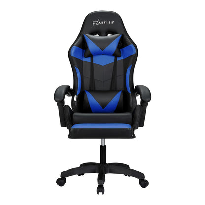 Artiss Massage Gaming Chair 6 Point Vibration 7 LED Footrest Blue 150kg
