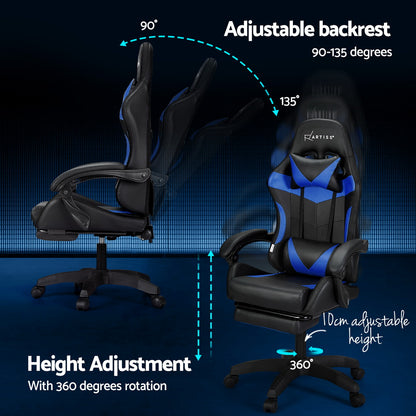 Artiss Massage Gaming Chair 6 Point Vibration 7 LED Footrest Blue 150kg