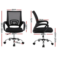 Black mesh office chair with dimensions, ergonomic design, adjustable height, and rolling casters for desk use