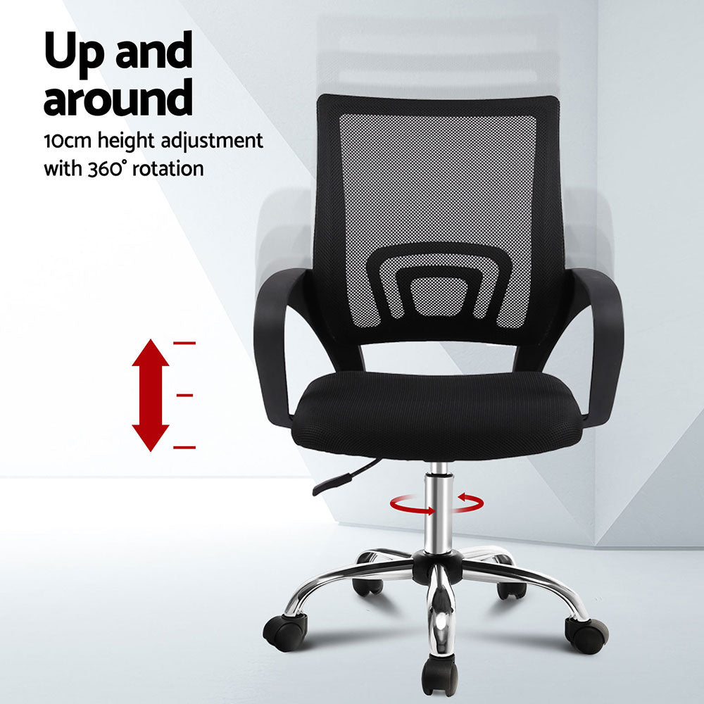Black mesh office chair with 10cm height adjustment and 360° rotation for ergonomic comfort