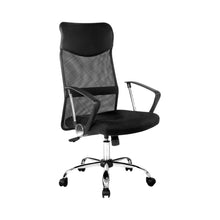 Black mesh office chair with chrome base and armrests for ergonomic comfort