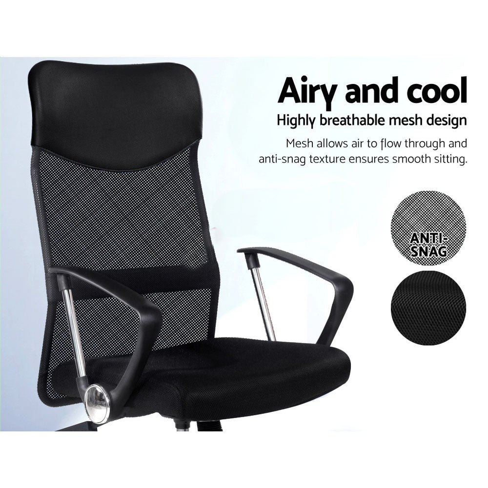 Black breathable mesh office chair with anti-snag texture and ergonomic design