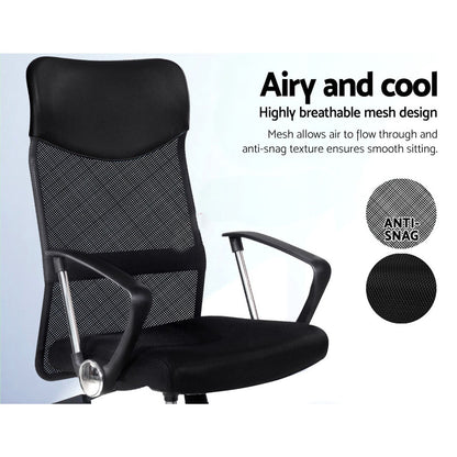 Black breathable mesh office chair with anti-snag texture and ergonomic design