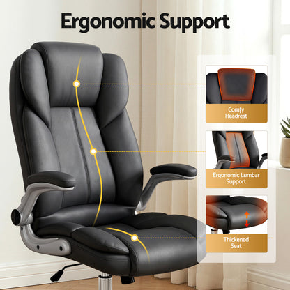 Ergonomic office chair with lumbar support, headrest, and thickened seat for comfort