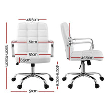 White office chair with chrome base and dimensions for ergonomic workspace setup
