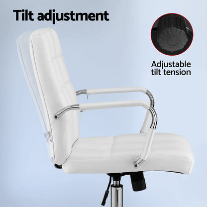White office chair with tilt adjustment and adjustable tension for ergonomic comfort