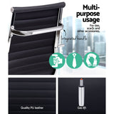 Black office chair with PU leather, gas lift, and integrated handle for ties & scarves