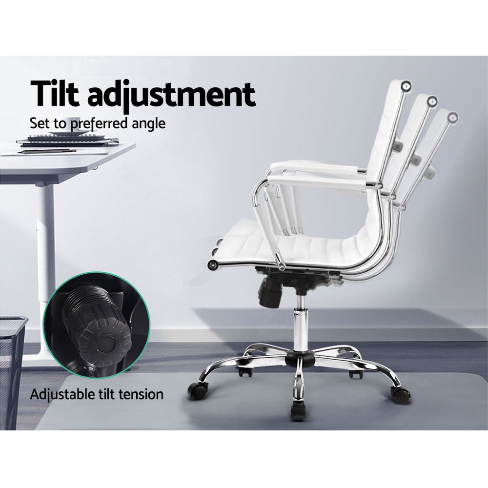 White office chair with adjustable tilt tension and chrome base for ergonomic comfort