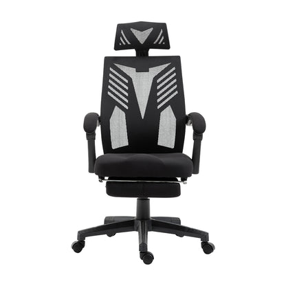 Black ergonomic gaming office chair with mesh back, headrest, and lumbar support for comfort