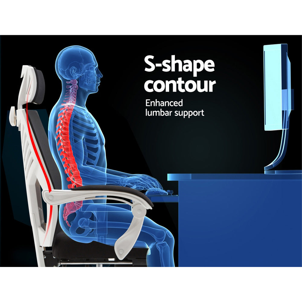 Ergonomic office chair with S-shape contour for enhanced lumbar support, promoting healthy posture at desk.