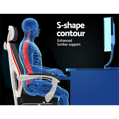 Ergonomic office chair with S-shape contour for enhanced lumbar support, promoting healthy posture at desk.