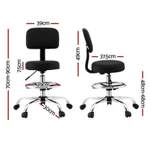 Black adjustable drafting stool with chrome base, 39cm seat, height 70-90cm, ideal for office or workshop use