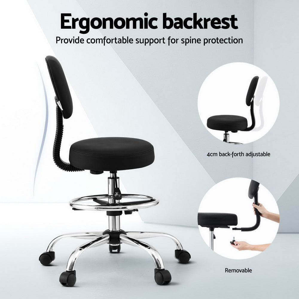 Ergonomic black office chair with adjustable backrest and chrome base for spine support