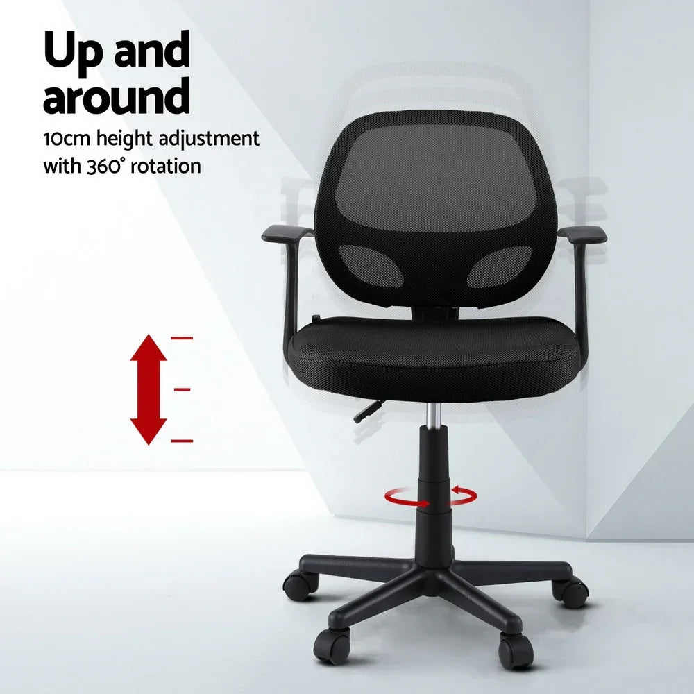 Artiss Mesh Office Chair Computer Gaming Desk Chairs Work Study Mid Back Black - Stacks Warehouse