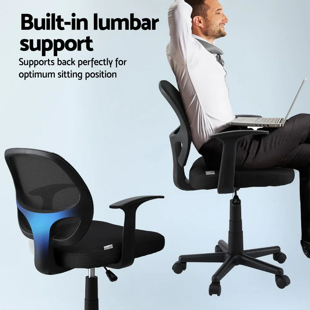 Artiss Mesh Office Chair Computer Gaming Desk Chairs Work Study Mid Back Black - Stacks Warehouse