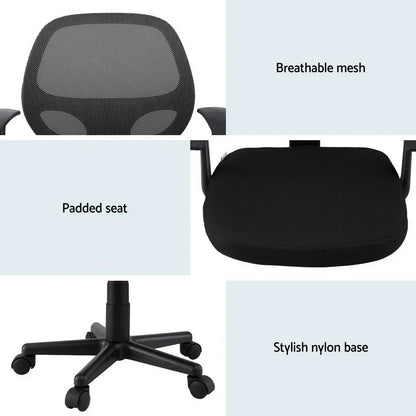 Artiss Mesh Office Chair Computer Gaming Desk Chairs Work Study Mid Back Black - Stacks Warehouse