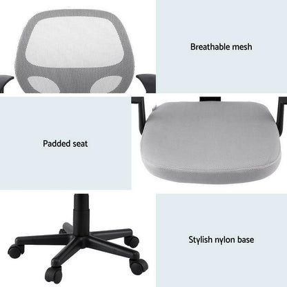 Artiss Mesh Office Chair Computer Gaming Desk Chairs Work Study Mid Back Grey - Stacks Warehouse