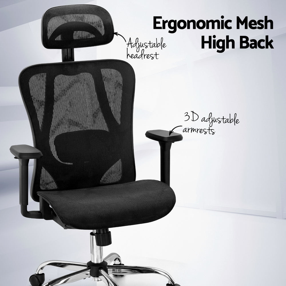 Ergonomic mesh office chair with high back, adjustable headrest & 3D armrests for comfort