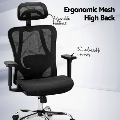 Ergonomic mesh office chair with high back, adjustable headrest & 3D armrests for comfort