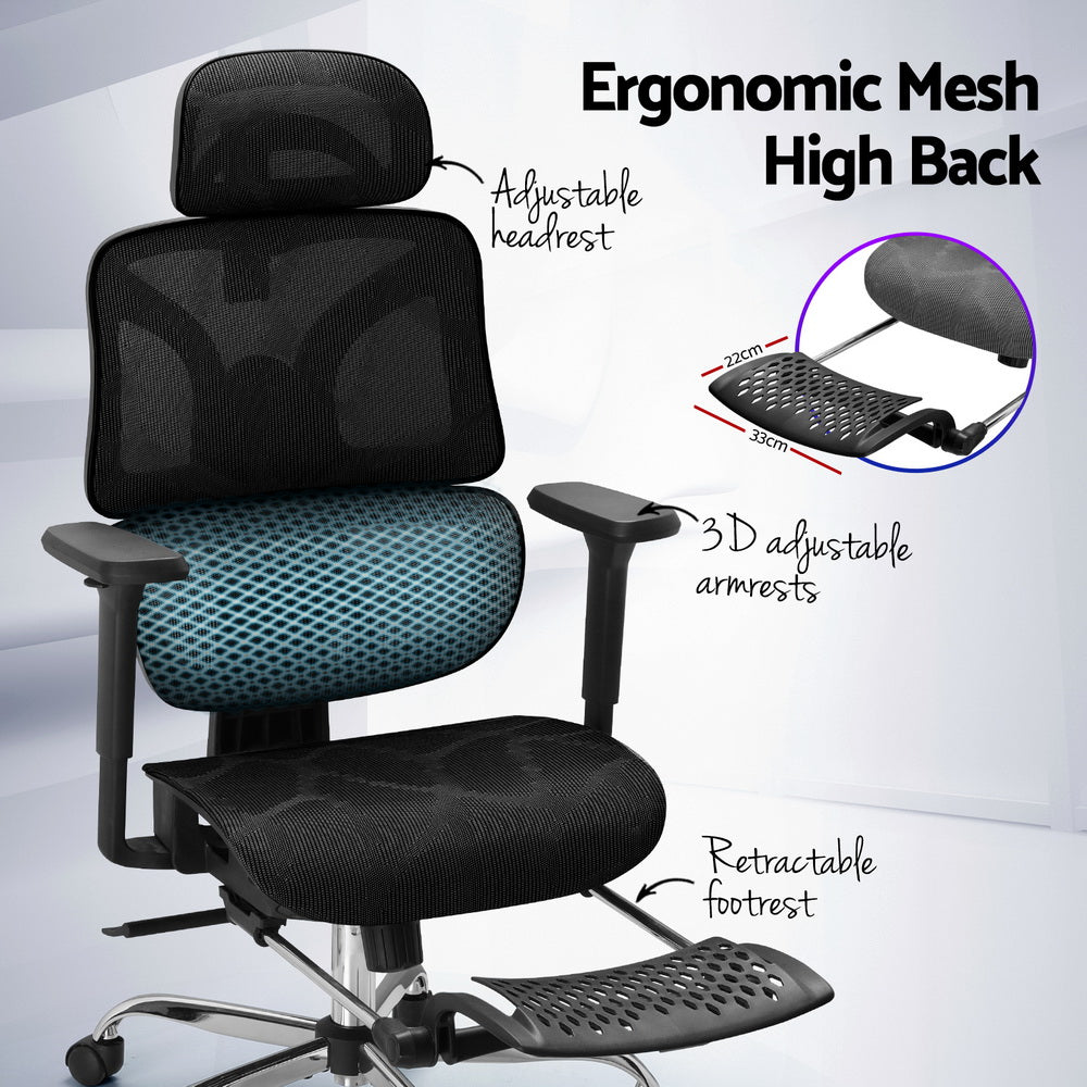 Ergonomic mesh high back office chair with adjustable headrest and 3D armrests