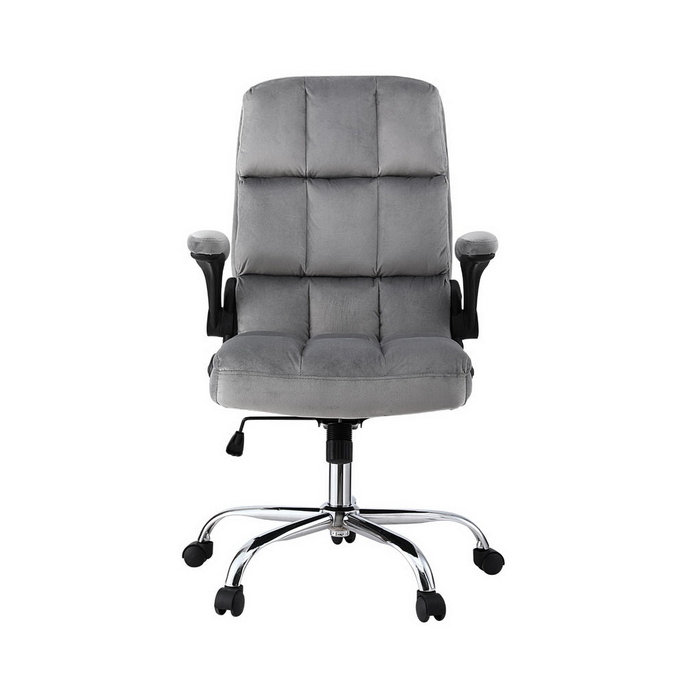 Artiss Mid-Back Velvet Office Chair, Grey