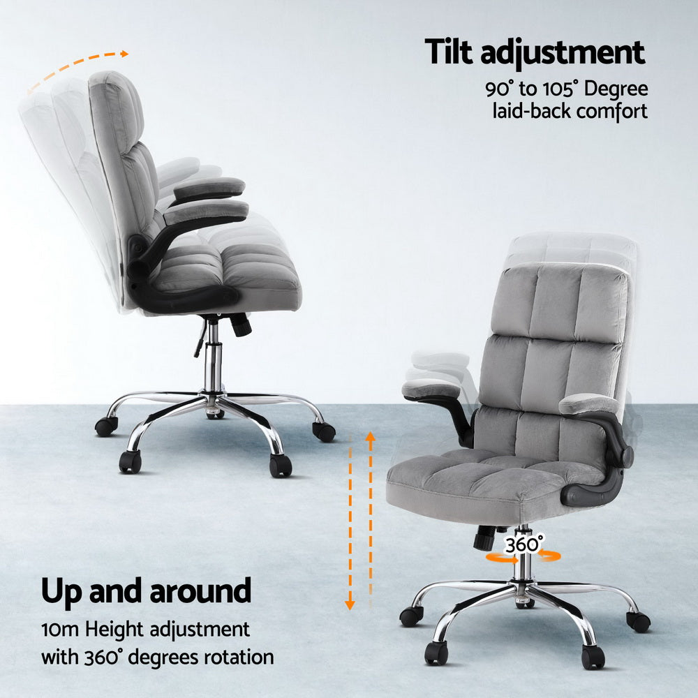 Artiss Mid-Back Velvet Office Chair, Grey