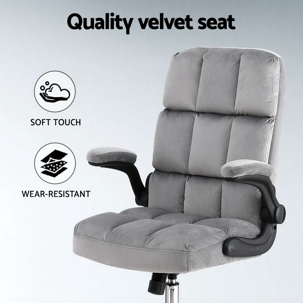 Artiss Mid-Back Velvet Office Chair, Grey