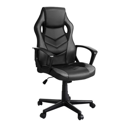 Black ergonomic gaming office chair with mesh back, adjustable arms, and rolling casters