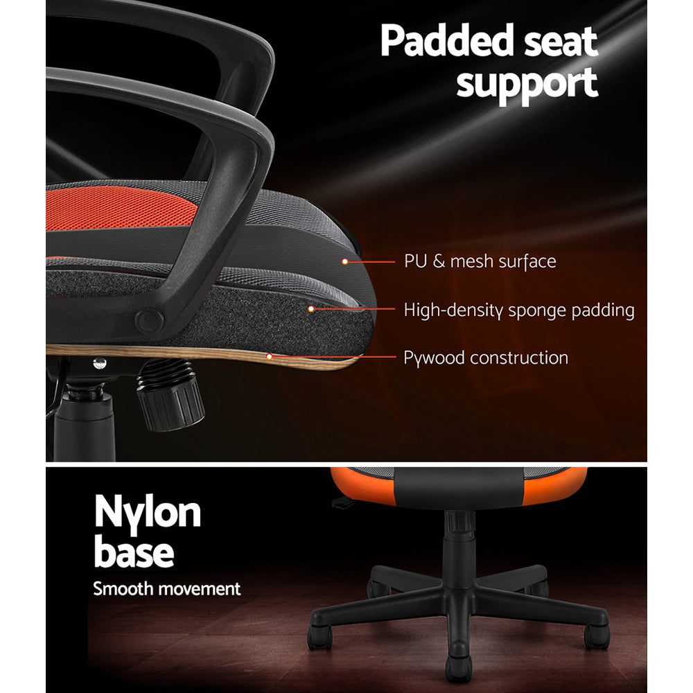 Ergonomic office chair with padded seat, PU mesh, high-density sponge, plywood, and nylon base for smooth movement