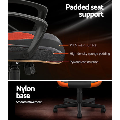 Ergonomic office chair with padded seat, PU mesh, high-density sponge, plywood, and nylon base for smooth movement