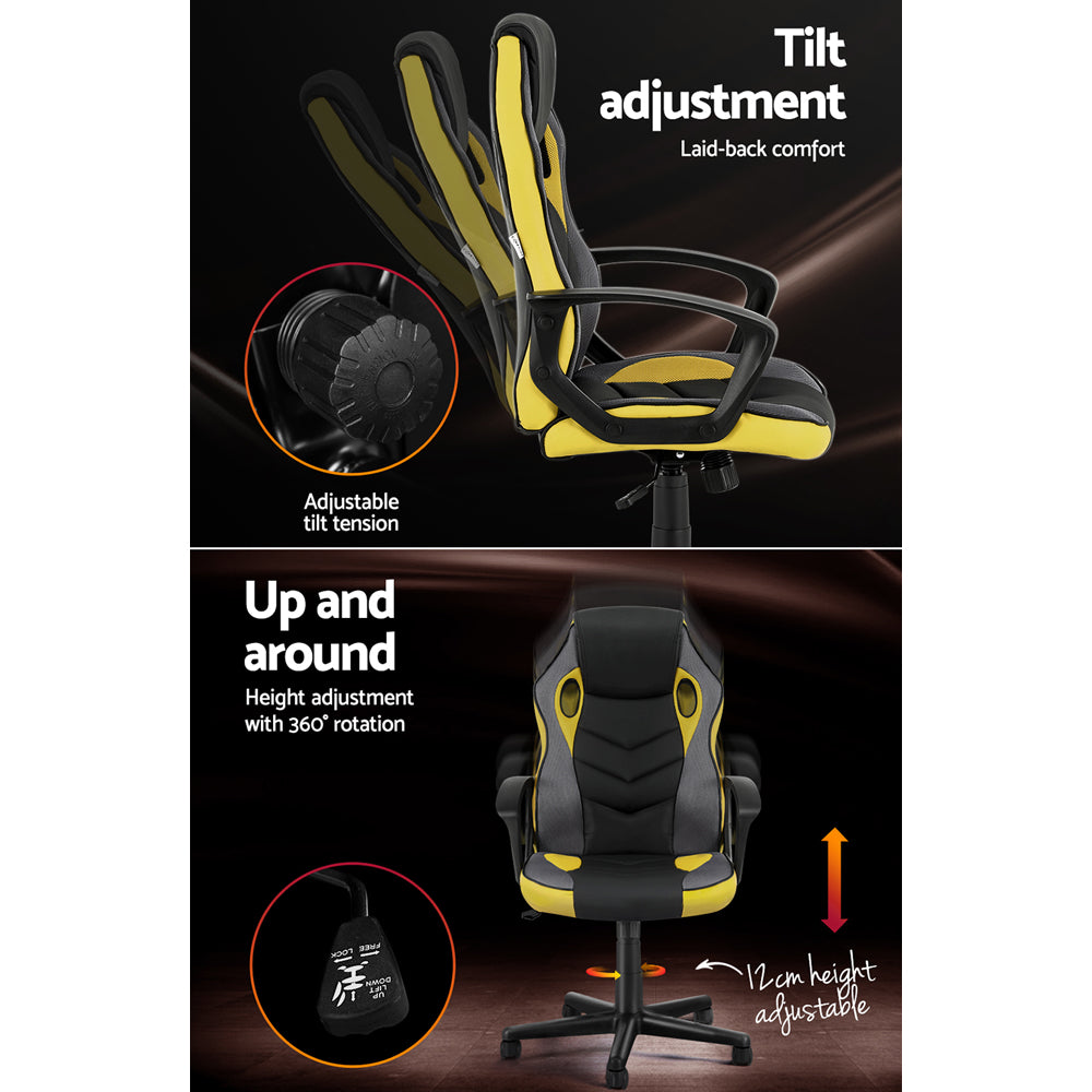 Artiss Gaming Chair High Back Racing Seat PU Leather Yellow 150kg