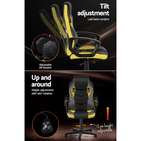 Artiss Gaming Office Chair Computer Executive Racing Chairs High Back Yellow - Flea Market