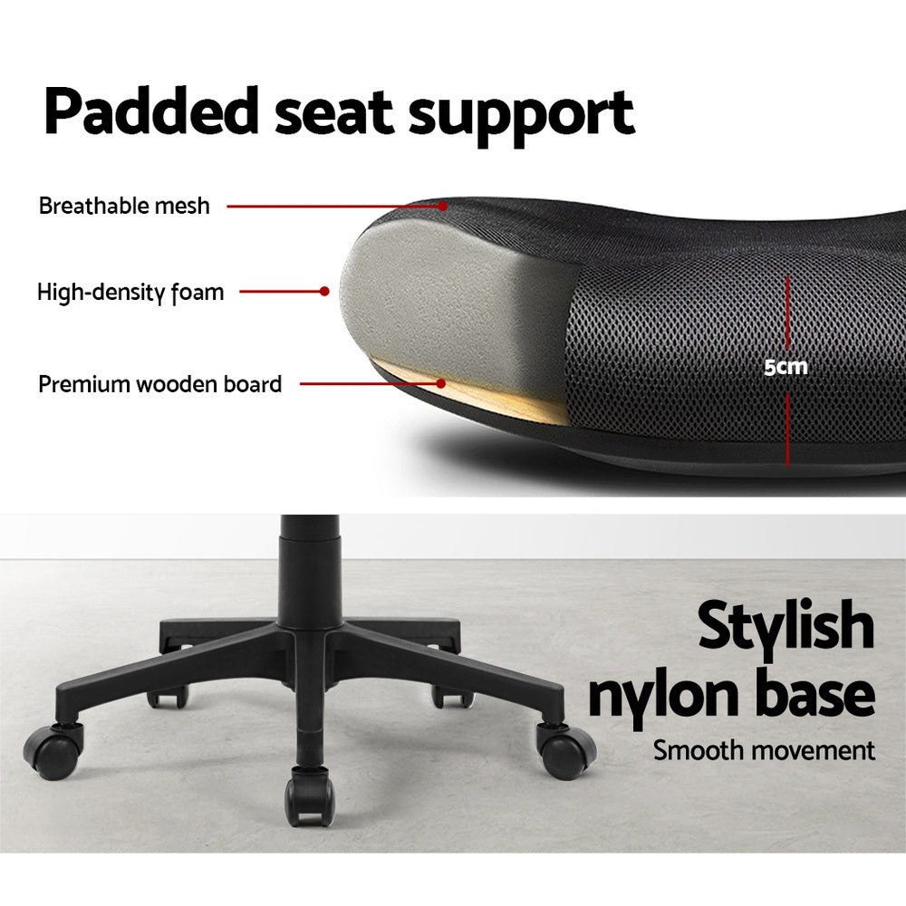 Ergonomic office chair with padded seat, breathable mesh, and stylish nylon base for smooth movement