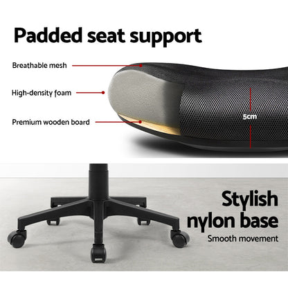 Ergonomic office chair with padded seat, breathable mesh, and stylish nylon base for smooth movement