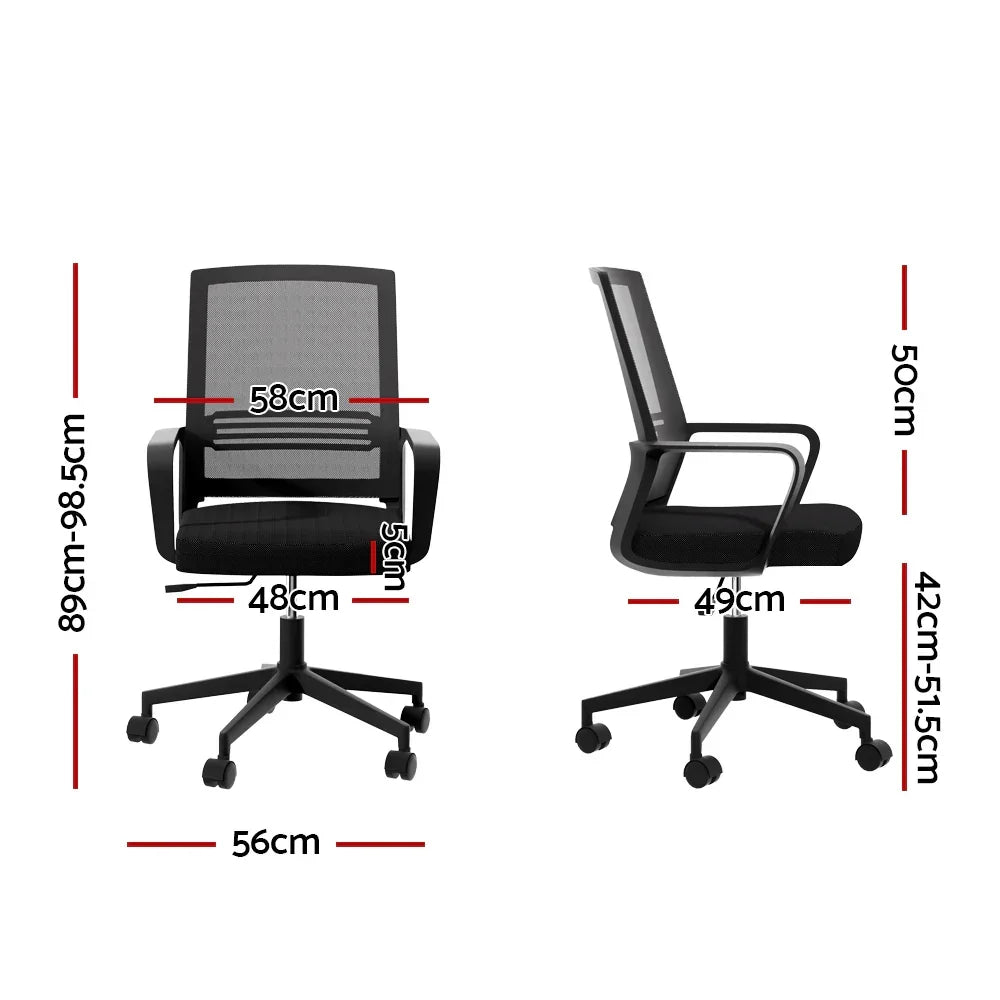 Artiss Mesh Office Chair Computer Gaming Desk Chairs Work Study Mid Back Black - Stacks Warehouse