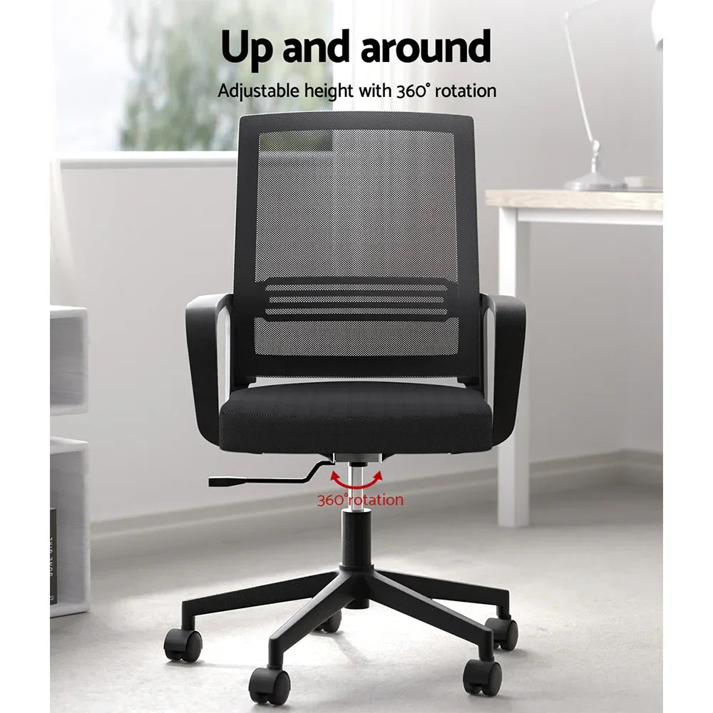 Artiss Mesh Office Chair Computer Gaming Desk Chairs Work Study Mid Back Black - Stacks Warehouse