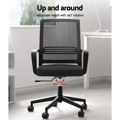 Artiss Mesh Office Chair Computer Gaming Desk Chairs Work Study Mid Back Black - Stacks Warehouse