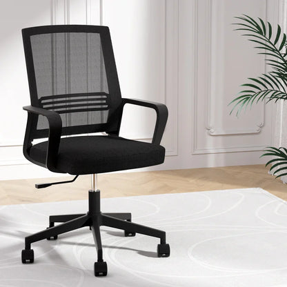 Artiss Mesh Office Chair Computer Gaming Desk Chairs Work Study Mid Back Black - Stacks Warehouse