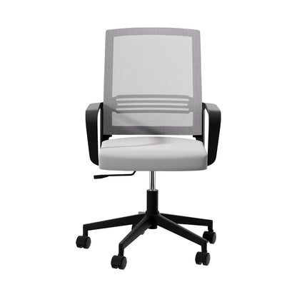 Modern mesh office chair with adjustable height, black arms, and 5-wheel base for ergonomic desk seating