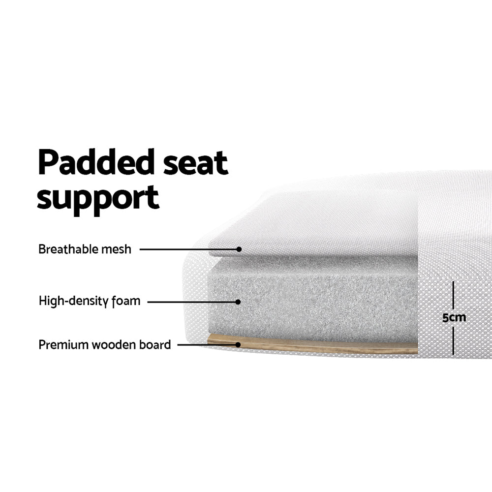 Padded seat support with breathable mesh, high-density foam, and wooden board, 5cm thick