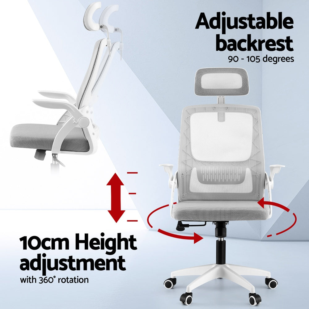Adjustable office chair with 10cm height adjustment, 360° rotation, and 90-105° backrest tilt