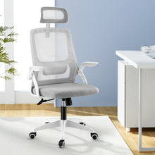 Ergonomic mesh office chair with headrest and adjustable arms for comfortable desk work