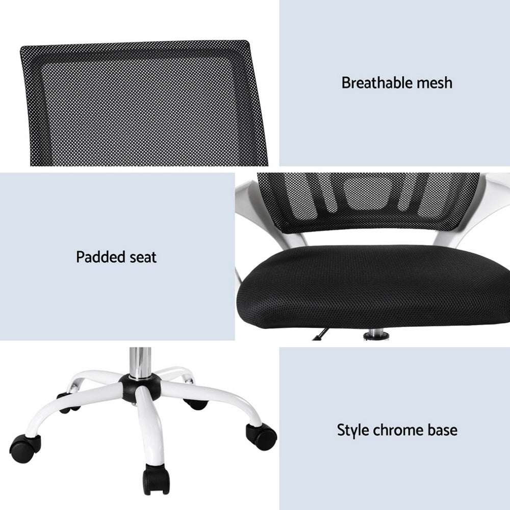Black mesh office chair with padded seat, breathable back, and chrome base for ergonomic comfort
