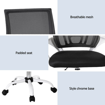 Black mesh office chair with padded seat, breathable back, and chrome base for ergonomic comfort